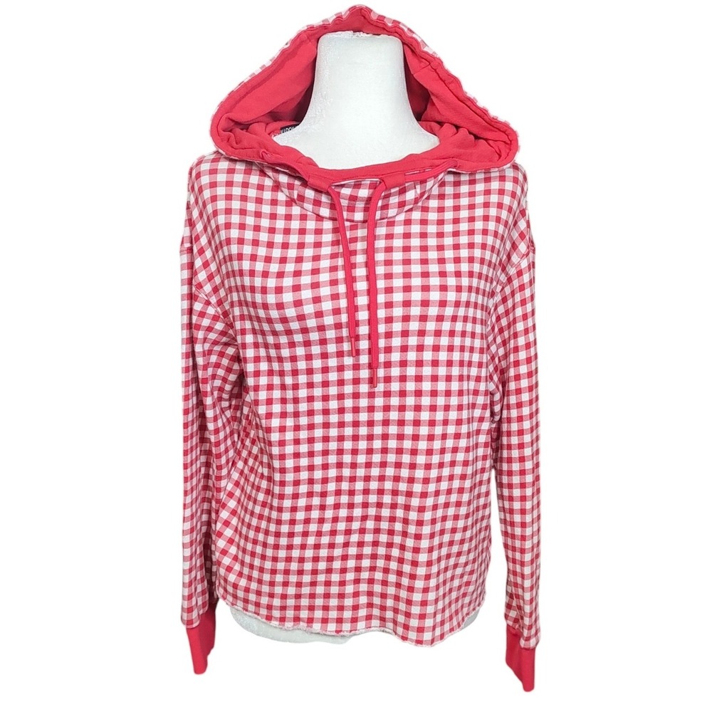 Alice + Olivia Red White Gingham Check Hoodie Cotton Blend Size M